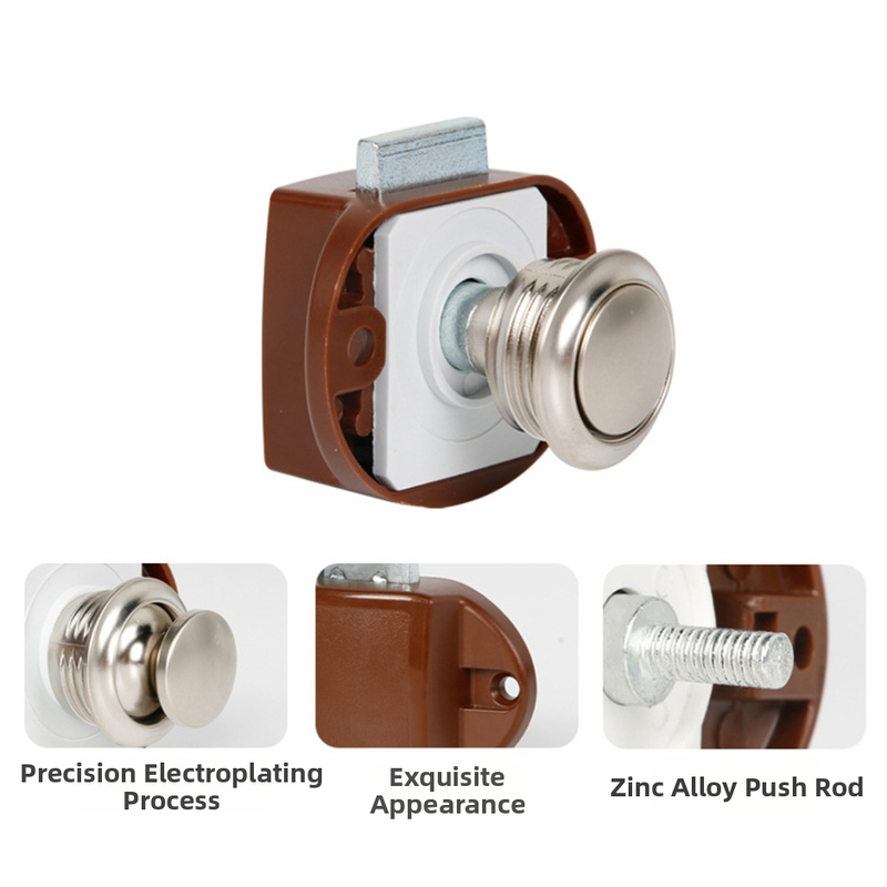 JA103 Ключалка за RV врати и шкафове с бутон дръжка – цинкова сплав, повърхност никел-хром, тегло 40 g, живот над 30k цикъла