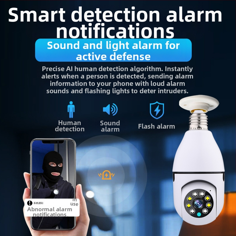 IP камера за лампена патрона E27, безжично вътрешно наблюдение, 1080P нощно виждане, 3.6 мм обектив, 0.1 lux, аларма