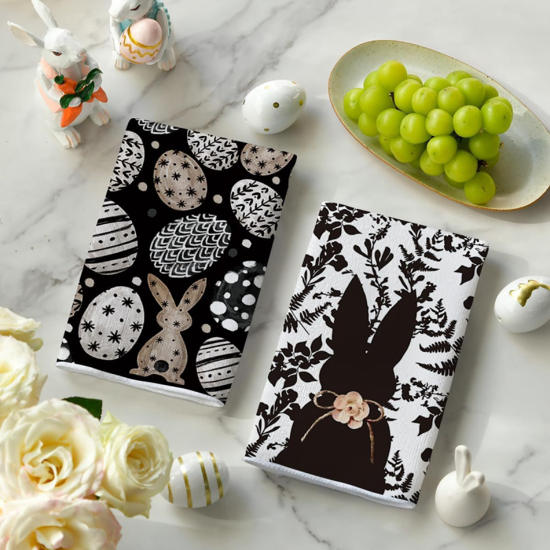 Indų plovimo šluostė su Velykų kiškių ir pelės galvos motyvais; superfininis pluoštas; siūlas 150D; svoris >200 g; pritaikomas apdorojimas