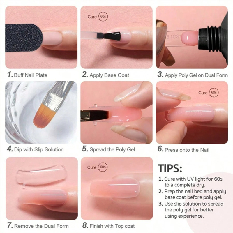 Set de adeziv pentru extinderea unghiilor, cu formulă cu uscare rapidă, suport pentru hârtie, unealtă de sigilare a bazei, 100 tablete, construcție din plastic