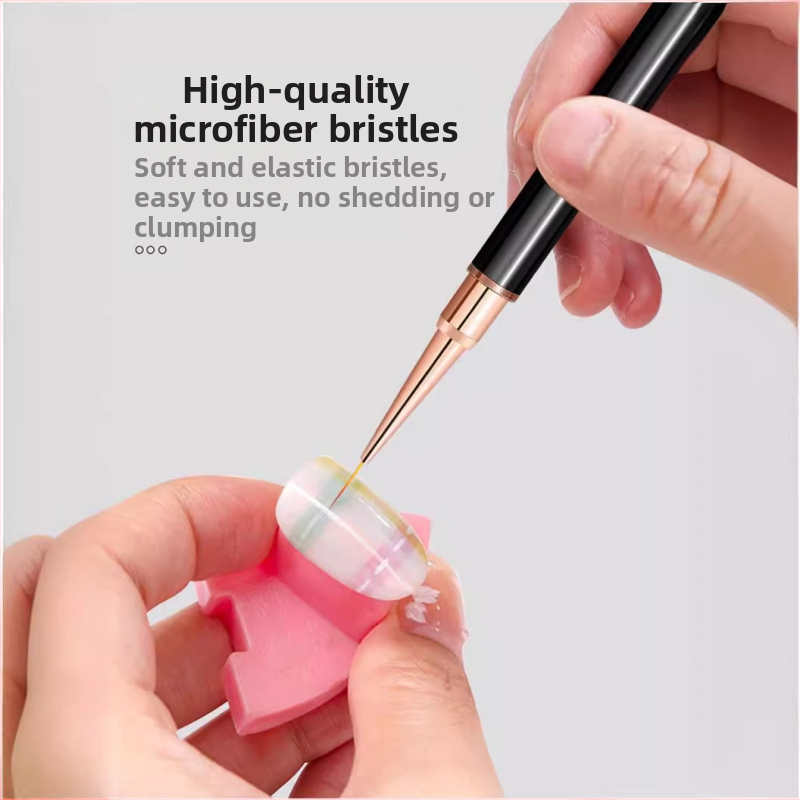 Пен за проследяване на линии върху ноктите, японски стил, двуглавен дизайн, кръгла глава, дълга алуминиева дръжка, 5 комплекта четки