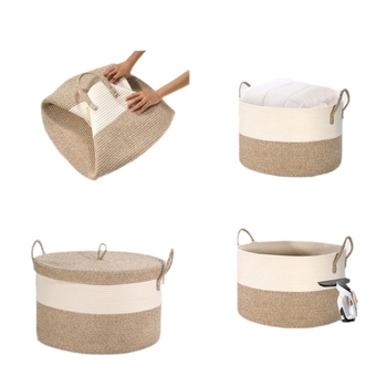 Összecsukható pamutkötélből készült tárolókosár fogantyúval, MSK-01 modell, mosáshoz és otthoni rendszerezéshez