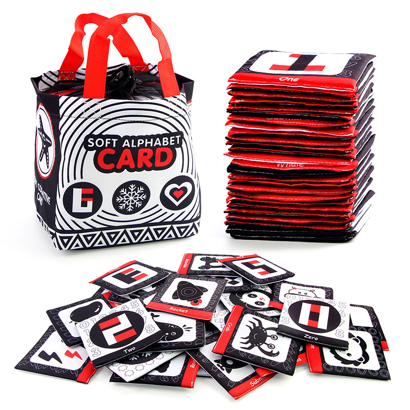 Audinio kūdikio ankstyvojo ugdymo knygelė su raidžių ir skaičių kortelėmis, gyvūnų atpažinimas, komplektas su maišeliu, skirta vaikams 0–3 metų