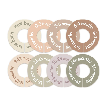 Kūdikių drabužių skyrikliai spintoje 1-24 mėnesių amžiaus, PVC medžiaga, UV spausdinimas, 8 lapų rinkinys