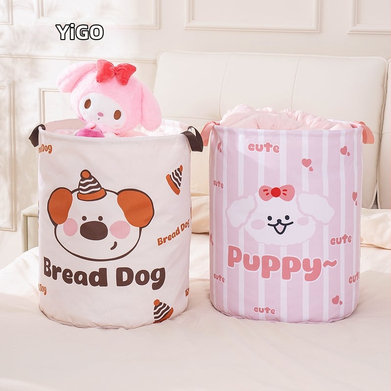 Кръгъл платнен кош за съхранение в дневната – карикатурен стил, организатор за играчки, 0,4 кг