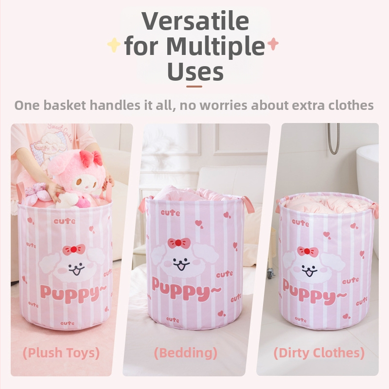 Кръгъл платнен кош за съхранение в дневната – карикатурен стил, организатор за играчки, 0,4 кг