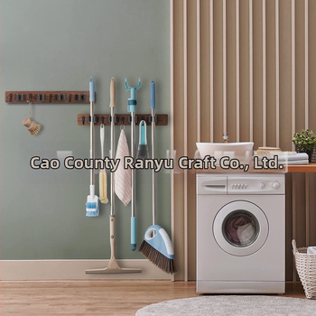 Ράφι-κρεμάστρα για σφουγγαρίστρες και σκούπες από ξύλο καρυδιάς/μπαμπού, επιτραπέζια τοποθέτηση, πολυλειτουργικό, 1 επίπεδο, αποθήκευση κουζίνας