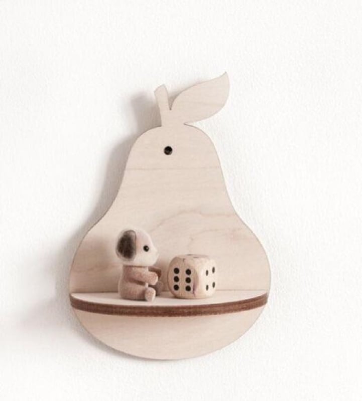 Raft de depozitare din lemn în stil nordic, design creativ cu formă de pară, montaj cu cârlig, 1 nivel, multifuncțional pentru dormitor și sufragerie