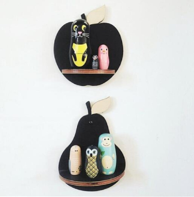 Raft de depozitare din lemn în stil nordic, design creativ cu formă de pară, montaj cu cârlig, 1 nivel, multifuncțional pentru dormitor și sufragerie