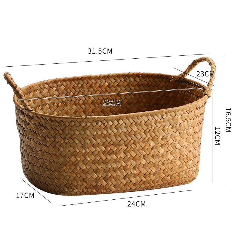 Ovalni koš za odlaganje s dvostrukim ručkama, pleteni od morske alge, japanski stil, model K004000