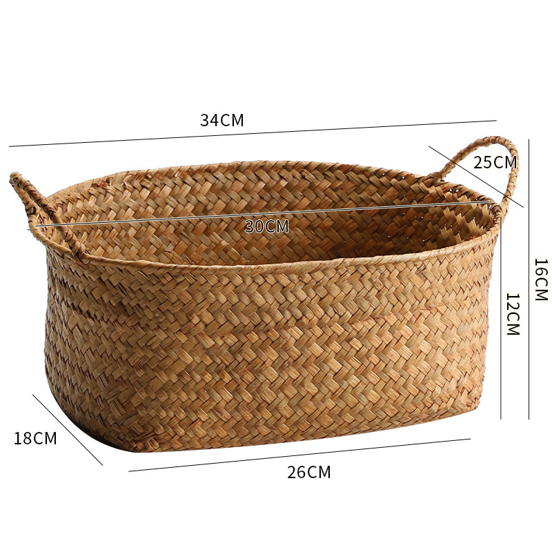 Ovalni koš za odlaganje s dvostrukim ručkama, pleteni od morske alge, japanski stil, model K004000