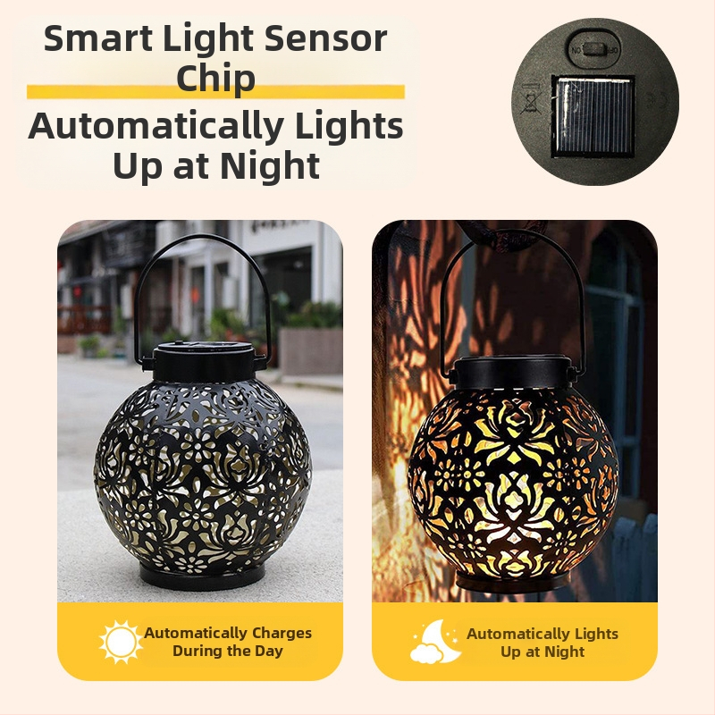 Кован железен соларен фенер с ажурна топковидна тиква – LED топло светлина, IP44, за външен двор