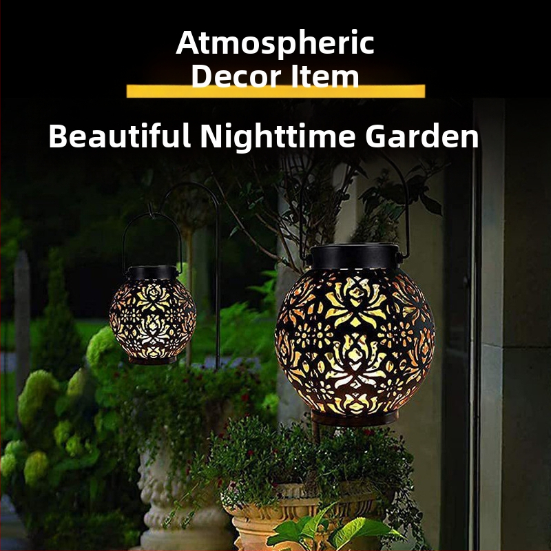 Кован железен соларен фенер с ажурна топковидна тиква – LED топло светлина, IP44, за външен двор