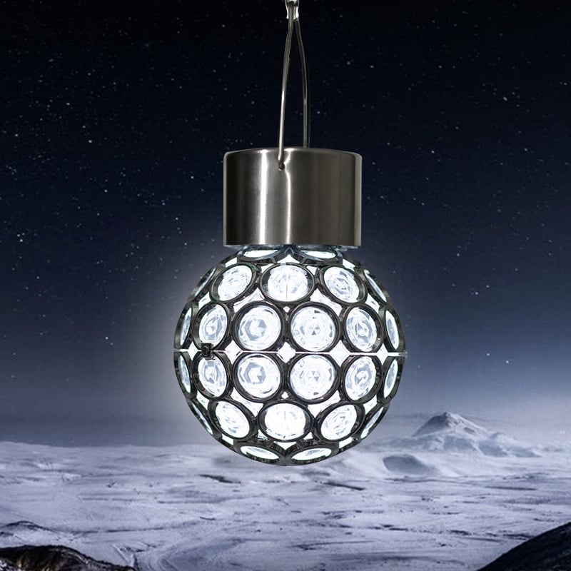Solarna LED vanjska viseća svjetiljka, šuplja sfera, IP65, LED diode, 1.2V, 6–12h osvjetljenja