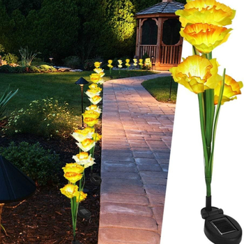 Ηλιακό διακοσμητικό φανάρι με λουλούδια νάρκισσος και ορχιδέα, μεταξωτό ύφασμα, περίβλημα από ανοξείδωτο χάλυβα και ABS, 0,6W, IP44, 6–12 ώρες, CE πιστοποιημένο