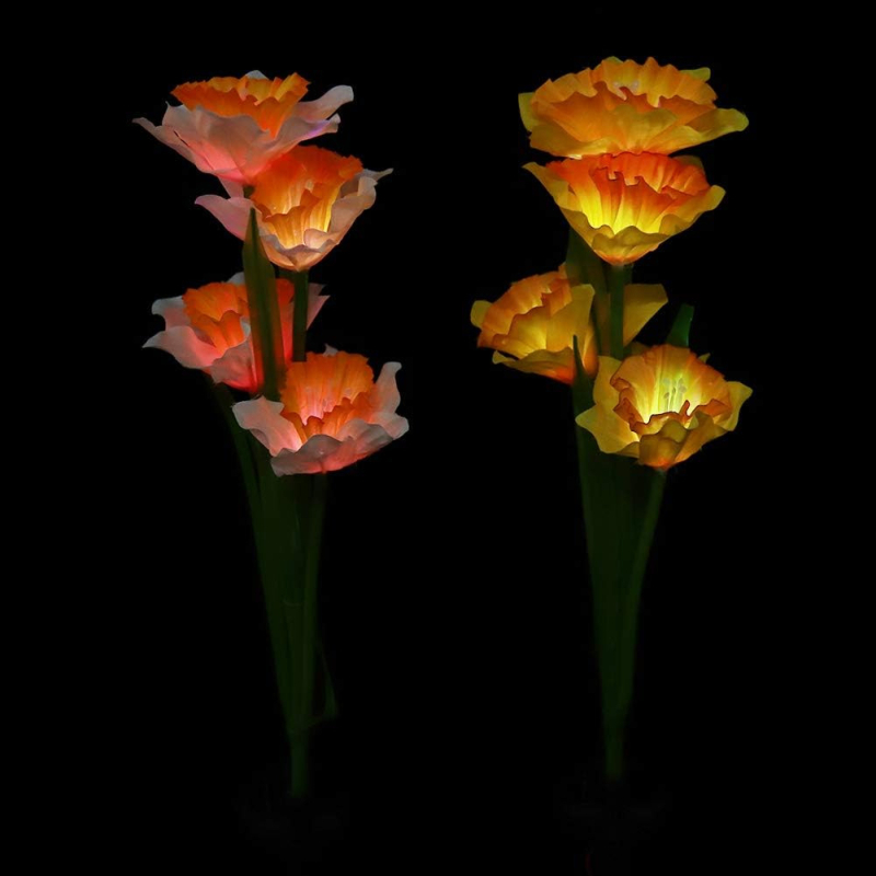 Napelemes dekoratív lámpa selyemszövet nárcisz és orkidéák virágokkal, rozsdamentes acél + ABS ház, 0,6 W, IP44, 6–12 óra, CE tanúsítvány