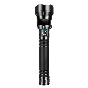 Φακός LED τακτικής – Τετραπύρηνος, επαναφορτιζόμενος, ζουμ ακτίνας φωτός, σώμα από αλουμίνιο, εμβέλεια 200–500 m