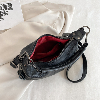 Τσάντα μασχάλης από γνήσιο δέρμα, διπλό στρώμα από βοοειδή δέρμα, με φερμουάρ, εσωτερικό τσεπάκι, διπλό ιμάντα ώμου