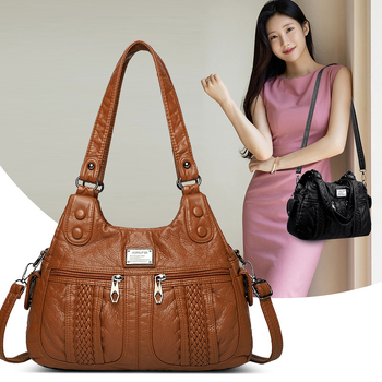 Γυναικεία υφαντή τσάντα ώμου με πολλαπλά διαμερίσματα, ευρύχωρη, από μαλακό PU δέρμα, τριπλό σχέδιο ιμάντων, εσωτερικές θήκες με φερμουάρ, θήκη τηλεφώνου και θήκη για ταυτότητα.