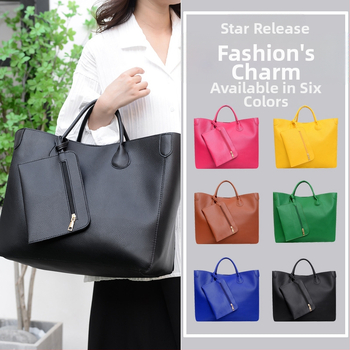 PU кожена дамска Tote чанта, хоризонтална квадратна форма, магнитно закопчаване, отворен джоб, двойни презрамки