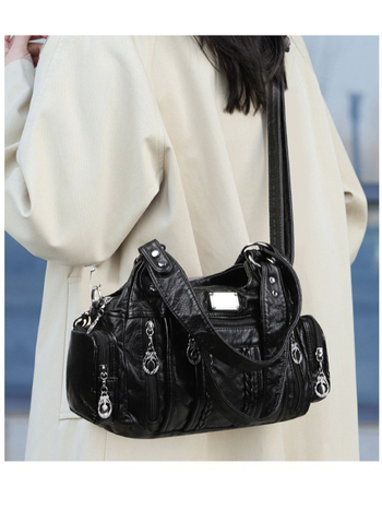 Τσάντα υπό μασχάλη από PU δέρμα, επένδυση πολυεστέρα-βάμβακας, άνοιγμα με φερμουάρ, εσωτερική θήκη με φερμουάρ, τρεις ιμάντες ώμου