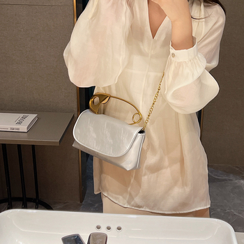 Τσάντα ώμου από PU, street-trend στυλ, οριζόντιο τετράγωνο σχήμα, μαγνητικό κούμπωμα, επένδυση πολυεστέρα