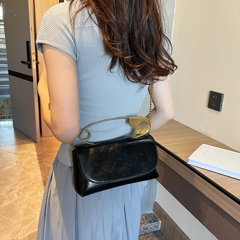 Τσάντα ώμου από PU, street-trend στυλ, οριζόντιο τετράγωνο σχήμα, μαγνητικό κούμπωμα, επένδυση πολυεστέρα