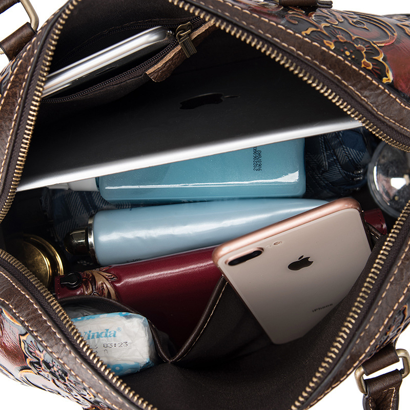 Valódi bőr női kézitáska, cilindrikus Pillow Bag, utcai stílus, cipzáras záródás, belső rekeszek telefon és személyi igazolvány számára