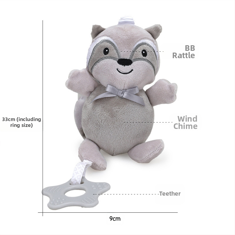 BBSKY pūkuota kūdikio dantų žaislas su kabinamu varpeliu ir gyvūno pakabuku – tinkama lovytei ar vežimėliui, 0–3 m