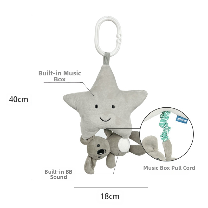 Aipinqi платнена бебешка музикална играчка за креватче и автомобил — дрънкалка с животни, музикална кутия, развитие на ръце и сетивност, за деца 0–3 години