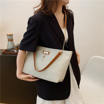 Geantă Tote din nylon, stil street trend, cu fermoar și buzunar pentru telefon