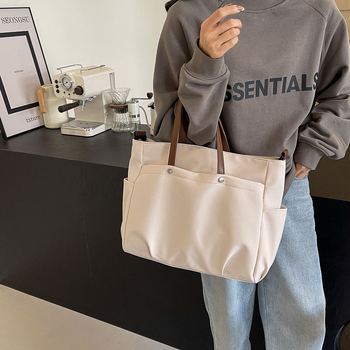 Τσάντα Tote από καμβά για γυναίκες, αστική απλότητα, φερμουάρ, επένδυση πολυεστέρα, εσωτερικό στρώμα, οριζόντια τετράγωνη σιλουέτα