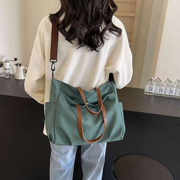 Τσάντα Tote από καμβά για γυναίκες, αστική απλότητα, φερμουάρ, επένδυση πολυεστέρα, εσωτερικό στρώμα, οριζόντια τετράγωνη σιλουέτα