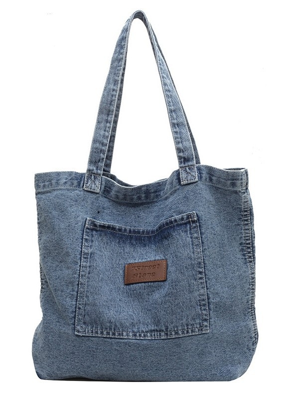 Denim Tote táska - Utcai stílus, Vízszintes négyszög alak, Mágneses zár, Telefontok, Poliészter bélés