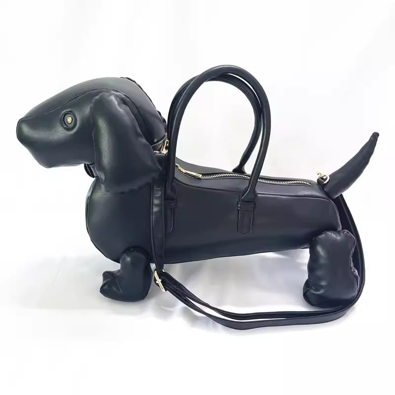 PU anyagú kutya formájú kézitáska, 3D dizájn, vízszintes négyszögletes forma, cipzáras nyitás, telefon zseb, utcai stílus