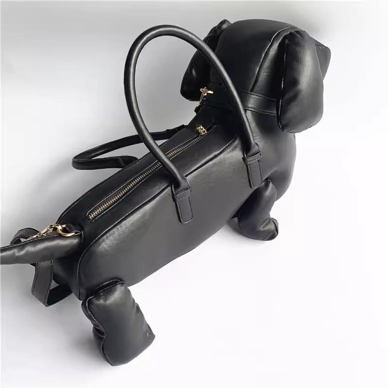 PU anyagú kutya formájú kézitáska, 3D dizájn, vízszintes négyszögletes forma, cipzáras nyitás, telefon zseb, utcai stílus