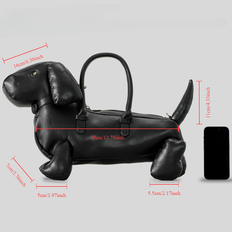 PU anyagú kutya formájú kézitáska, 3D dizájn, vízszintes négyszögletes forma, cipzáras nyitás, telefon zseb, utcai stílus