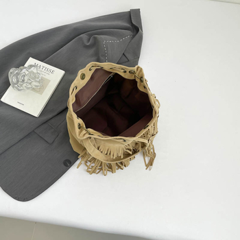 Bei Fanxi Corduroy Drawstring Bucket Τσάντα με Θήκη Φερμουάρ, Επένδυση Πολυεστέρα, Λεπτομέρεια Φούντας — Μονή Ιμάντας Ώμου, Καθημερινή Χρήση