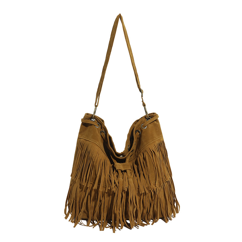 Bei Fanxi Corduroy Drawstring Bucket táska, cipzáras zseb, poliészter belső, bojt rész — egy oldalsó pánttal, mindennapi használatra