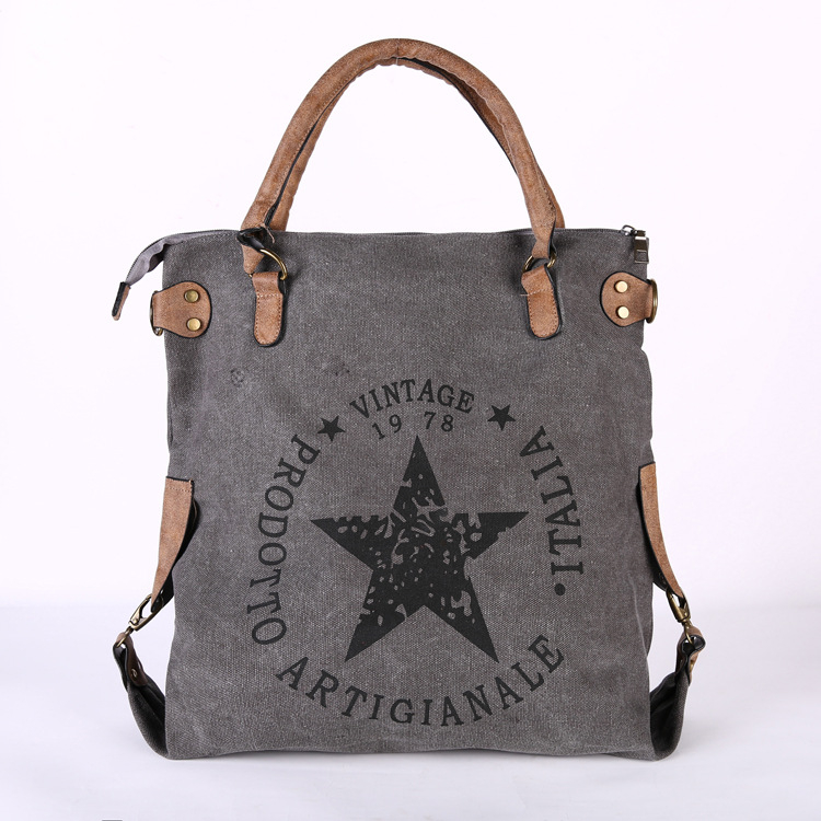 Wanlian Geantă casual pentru femei din pânză cu imprimeu Stea cu cinci colțuri, formă pătrată verticală, fermoar, buzunare interioare cu fermoar, buzunar pentru telefon și ID