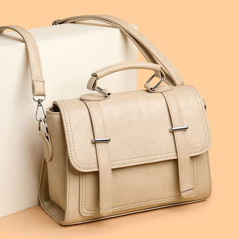 Γυναικεία PU τσάντα crossbody με καπάκι, αστικός-λιτό στυλ, τετράγωνο σχήμα, εσωτερική τσέπη με φερμουάρ