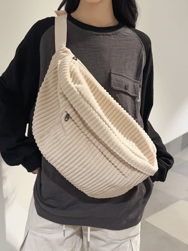 Чанта през рамо с капак, уличен стил, Corduroy, подплата полиестер, цип за отваряне, вътрешен джоб за телефон