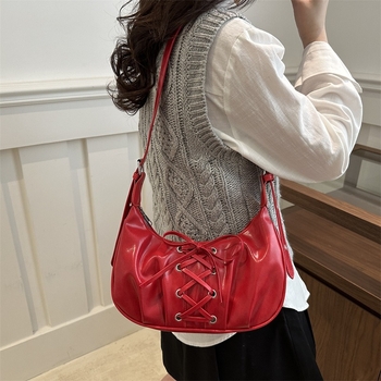 Τσάντα PU σε σχήμα dumpling με δέσιμο σε φιόγκο, φερμουάρ, επένδυση από νάιλον, χιαστί με έναν ώμο για καθημερινή χρήση