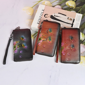 Ženski kožni novčanik s reljefom ruže, dugi zatvarač, klasični clutch stil, europsko-američki stil, cvjetni uzorak, kožna podstava, 2025 sezona