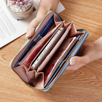 Portofel lung pentru femei cu buzunar pentru telefon, stil Japonez-Coreean, clutch la modă pentru monede și carduri (PVC; căptușeală din piele sintetică; ultra-ușor; anti-furt; extensibil)