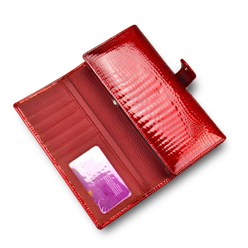 HH γυναικείο πορτοφόλι από γνήσιο δέρμα, τρί-fold σχέδιο, πρώτο στρώμα βοδινού δέρματος, μονόχρωμο εξωτερικό, επένδυση από δέρμα χοίρου