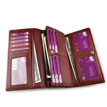 HH γυναικείο πορτοφόλι από γνήσιο δέρμα, τρί-fold σχέδιο, πρώτο στρώμα βοδινού δέρματος, μονόχρωμο εξωτερικό, επένδυση από δέρμα χοίρου