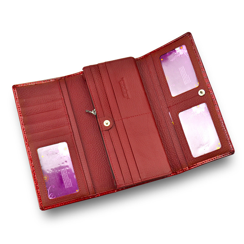 HH γυναικείο πορτοφόλι από γνήσιο δέρμα, τρί-fold σχέδιο, πρώτο στρώμα βοδινού δέρματος, μονόχρωμο εξωτερικό, επένδυση από δέρμα χοίρου