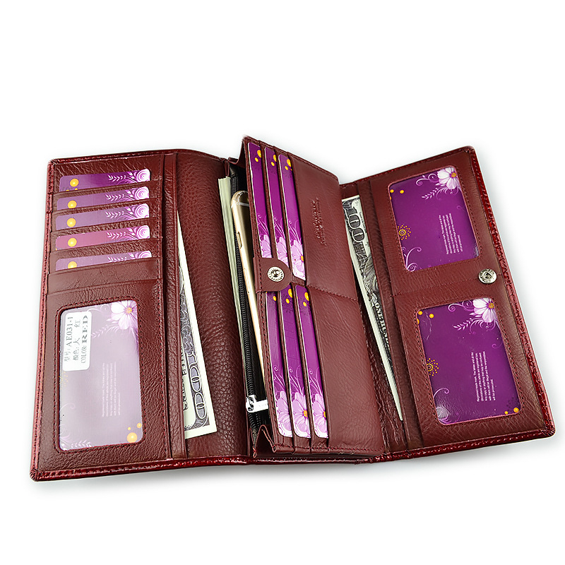 HH γυναικείο πορτοφόλι από γνήσιο δέρμα, τρί-fold σχέδιο, πρώτο στρώμα βοδινού δέρματος, μονόχρωμο εξωτερικό, επένδυση από δέρμα χοίρου