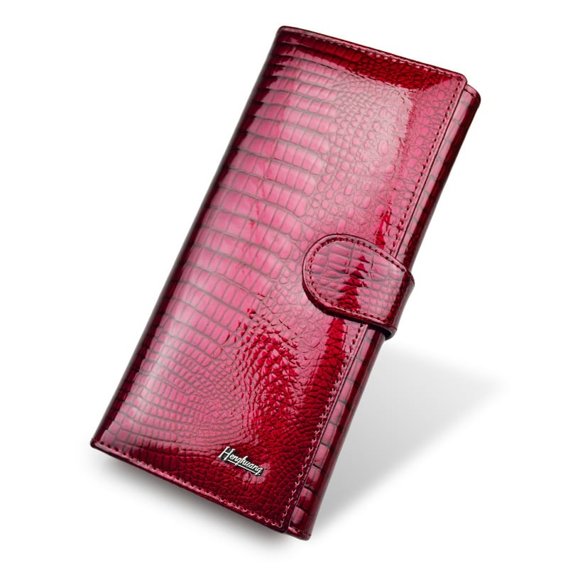 HH γυναικείο πορτοφόλι από γνήσιο δέρμα, τρί-fold σχέδιο, πρώτο στρώμα βοδινού δέρματος, μονόχρωμο εξωτερικό, επένδυση από δέρμα χοίρου